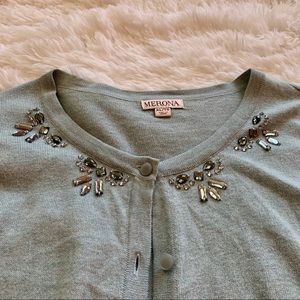 Light blue jeweled collar sweater